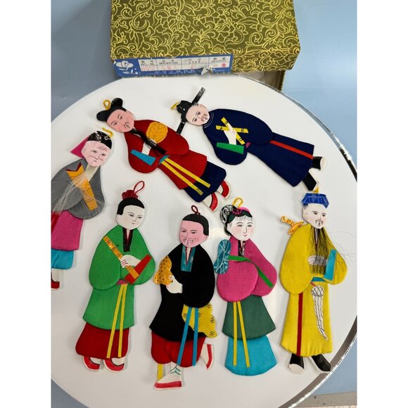 unknown Other - Set Of 8 Chinese Silk & Cardboard Immortal Ornaments Multicolor 5.5" With Box